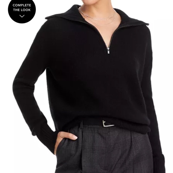 C by Bloomingdales Cashmere Drop Shoulder Half Zip Cashmere Sweater in Black XS - Picture 1 of 5
